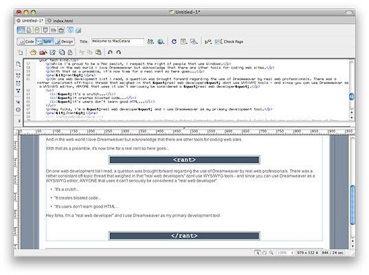 Dreamweave CS3 Editing Window