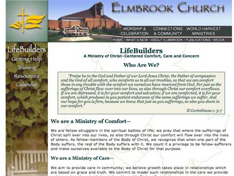 Elmbrook Church LifeBuilders Ministry page